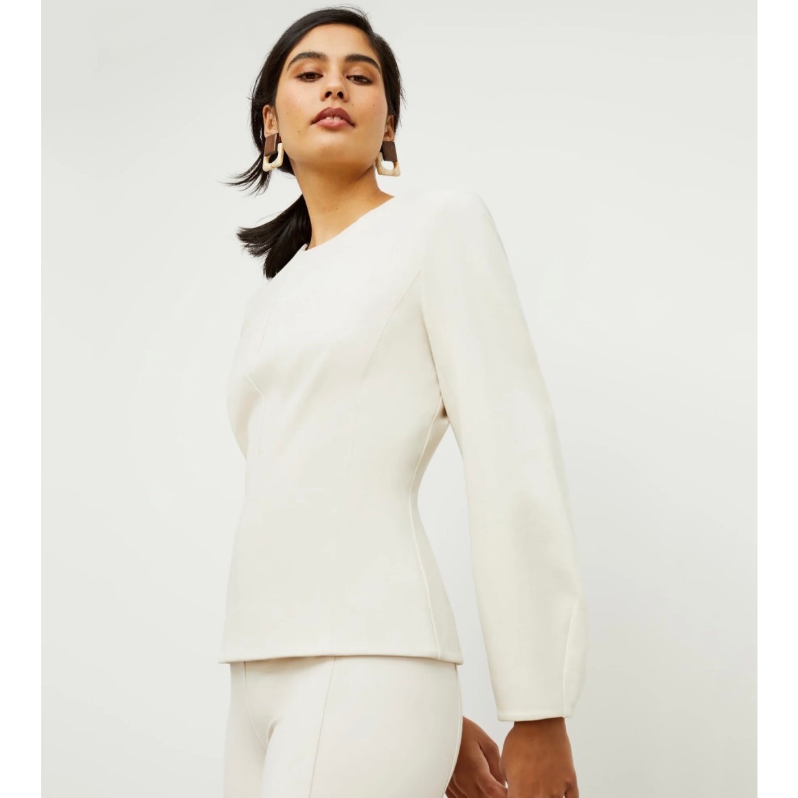 M. M. Lafleur Rashida Ponte Top Cream Pearl Sz Med